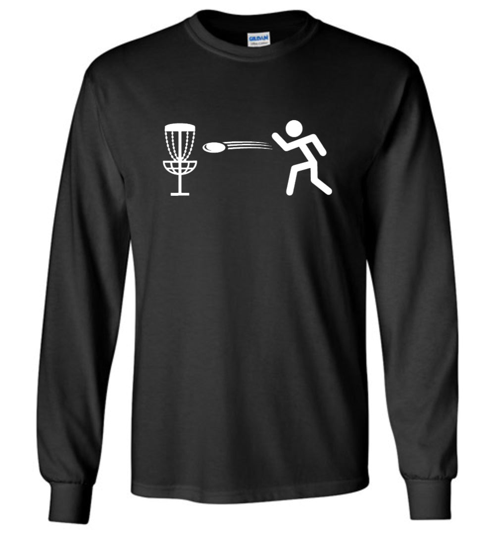 Disc Golf Shirt - StickMan - Gildan Long Sleeve T-Shirt-white