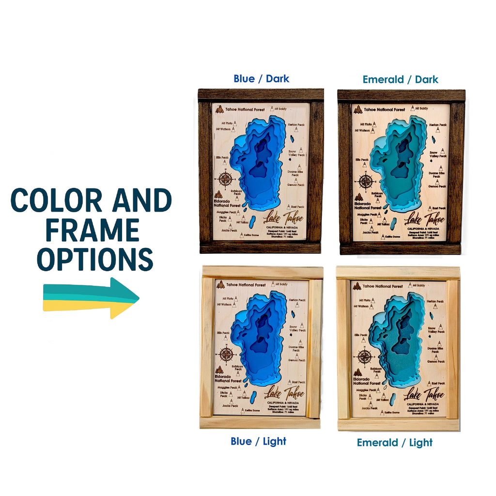 Lake Tahoe Art | Tahoe Bathymetry Map | Various Sizes